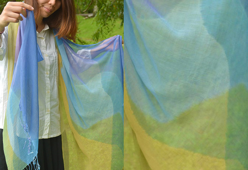 山鄉組曲— 天然藍靛多層次疊染棉圍巾